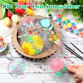 Wonderjune 24 Sets Spring Flower Suncatchers Craft Kits, Flower Paint Window DIY Hanging Ornaments Decorations Spring Easter Arts and Crafts for Classroom Activity Home Decor Party Supplies