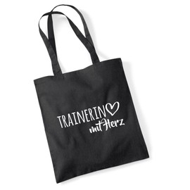 HUURAA Jute Bag Trainer with Heart Bag Cotton 10 Litres with Motif for the Greatest People Gift Idea for Friends and Family, black