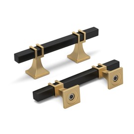 homdiy 6 Pack 3 inch Black and Gold Cabinet Pulls Black and Gold Cabinet Handles - Black Kitchen Cabinet Handles Square Dresser Drawer Pulls Black Kitchen Cabinet Hardware