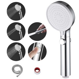 MIAOHUI Chrom Duschkopf Druckerhöhend, Handbrause mit 3 Strahlarten, Duschschlauch mit Duschkopf, wassersparend Hochdruck Duschkopf mit Wasserstop Funktion, Duschbrause mit Schlauch und Teflonband