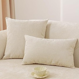 vctops Set of 2 Farmhouse Plaid Chenille Throw Pillow Covers for Couch Bed Sofa Soft Tufted Cushion Covers (Beige,12"x20")