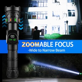 Rechargeable Flashlights High Lumens 5000 Long Distance, Super Bright LED Flash Lights with COB Sidelight USB C LCD Display, Dual Light Source & Buttons with Red Light, for Camping Hiking Emergency