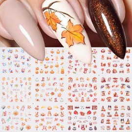 Fall Winter Maple Leaf Animal Nail Stickers for Nail Art - YEFIUO Nail Art Stickers Decals Water Transfer Self-Adhesive Nail Tattoo Stickers Fallen Leaf Nail Art Kits Supplies Decoration (12 in 1)