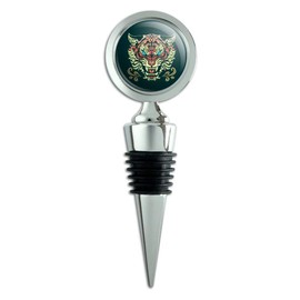 Fierce Snarling Tribal Tiger Oni Wine Bottle Stopper