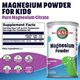KAL Magnesium Powder, Magnesium for Kids, Pure Magnesium Citrate Powder, Healthy Bone Development, Muscle and Nerve Function Support, Vegan, Gluten Fr