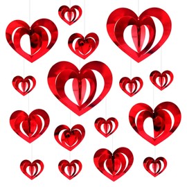 Deloky - Decoraciones colgantes de papel de aluminio para el día de San Valentín, 32 adornos de corazón rojo con espiral, guirnalda de corazón 3D para decoración de árbol y boda