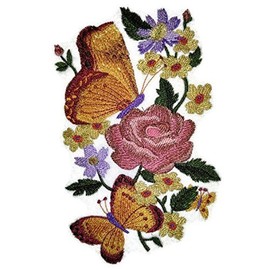 Custom and Unique Blooms and Butterflies [Flutterby Fancy Feature] Embroidered Iron on/Sew Patch [6.85" * 4.19"] [Made in USA]