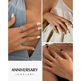 DAYBYDAY Moissanite and Ruby Wedding Band Anniversary Rings for Women Thick Eeternity Band Ring 925 Sterling Silver Emerald Cut Channel Set Red Ring Size 10