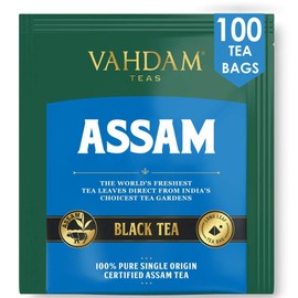VAHDAM, Assam Black Tea (100 Tea Bags) - Long Leaf Black Tea Tea Bags - Breakfast Tea Bags, FTGFOP1 Grade, 100% Pure Unblended Assam Tea Loose Leaf in Pyramid tea bags