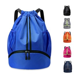 Daimix Drawstring Backpack Sports Gym Bag with Shoes Compartment, Waterproof Pocket and Water Bottle Holder for Women Men (Blue)