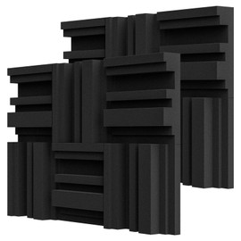 TroyStudio Thickened 12 X 12 X 3 Inch Acoustic Foam Panels in Diffusion Pattern, 12 Pcs High Density Sound Absorbing Foam Diffuser, Soundproof 3D Wall Padding Tiles for Recording Studio Home Office