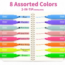Piochoo Dual Tip Highlighters, 8 Colored Bible Highlighter Pen Set,Cute Highlighter Assorted Colorsfor Students, Artists,Journaling Office School Supplies