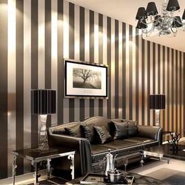 Q QIHANG DAWEI Vertical Striped Non-Woven Wallpaper Roll for Living Room/Bedroom/Tv Backgroud Wall Paper Black Gray Color Non-Pasted 1.73'W x 32.8‘L’
