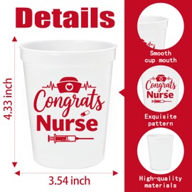 SJcysrilla 12PCS Congrats Nurse Cups Nurse Graduation Party Decorations 16oz Class of 2025 Nursing School Survivor Graduation Party Decoration Supplies Red