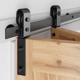 SMARTSTANDARD 4ft/48 Bi-Folding Sliding Barn Door Hardware Kit, Bifold Barn Door Hardware Kit Heavy Duty Sturdy Side Mounted for 2 Doors -Smoothly and Quietly -Easy to Install, Fit 44" Door, No Doors