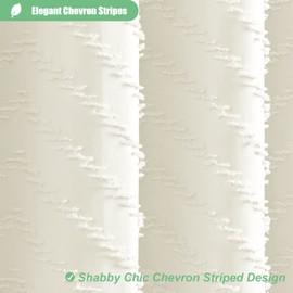 Dynamene Extra Long Shower Curtains, 84 Inches Long Boho Tufted Chevron Striped Fabric Shower Curtains for Bathroom, Tall Minimalist Chic Waterproof Cloth Shower Curtain Set with Hook, Cream, 72x84