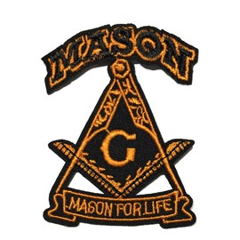 Mason for Life Compass Symbol Logo 2.75" Embroidered Patch DIY Iron-on or Sew-on Decorative Applique Masonic Lodges Temple Shriner Freemasonry Series