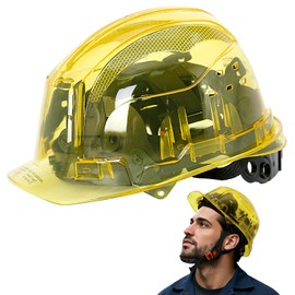 PerldVerge Transparent Hard Hats Construction OSHA Approved - Clear Yellow Cap Style Hard Hat with Chin Strap,Vented Construction Safety Helmet for Men,Type 1 Class C Peak View Work Hardhats for Women
