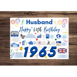 60th Birthday Card For Husband, Birthday Card For Him, Happy 60 Greetings Card Born In 1965 Facts Milestone