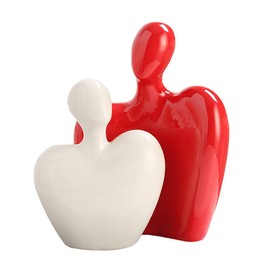 Hosoncovy Ceramic Couple Sculpture Love Couple Statue Hug Sculpture Couple Figurine Couple Art Ornament Lovers Statue Couple Gift for Wedding, Anniversary, Valentine’s Day, Birthday (White and Red)
