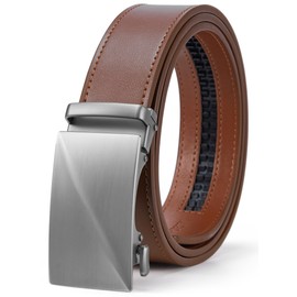 SKiporty Mens Belt Leather with Automatic Buckle Adjustable Ratchet Belts for Men Dress Casual Jeans Trim to Fit,46" to 52",1020-coffee