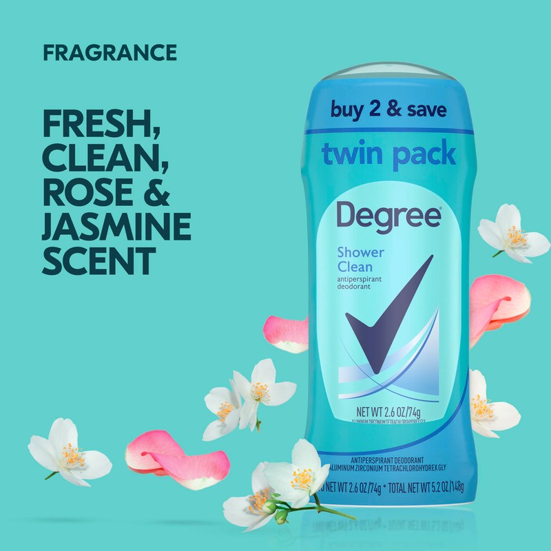 Degree Antiperspirant Deodorant Shower Clean Twin Pack 48-Hour Sweat and