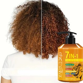 7 in 1 Curl Cream Moisturizing Hair Styling Cream for Natural Curls Frizz Control Soft Smooth Shine Lightweight Curl Defining Cream for Men Women