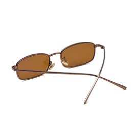 RUNHUIS Retro Rectangle Sunglasses Vintage Slim Metal Frame Rectangular Sun Glasses Women Men Narrow Square Eyewear Brown/Tee