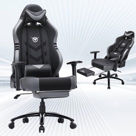 COLAMY Big and Tall Gaming Chair with Footrest 350lbs-Racing Computer Gamer Chair, Ergonomic High Back PC Chair with Wide Seat, Reclining Back, 3D Armrest for Adult-Grey