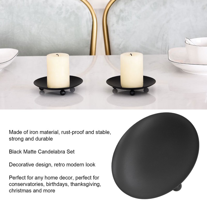 4pcs Iron Plate Candle Holder Retro Modern Round Black Matte