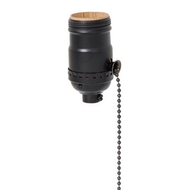 B&P Lamp® Brass Pull Chain Socket, Satin Black Finish, Pull Chain, On/Off Function, Uno Thread Shell