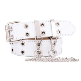 Yuschuh Double Grommet Belt Leather Punk Vintage Rock Jeans y2k Belts for Women Girls Men White
