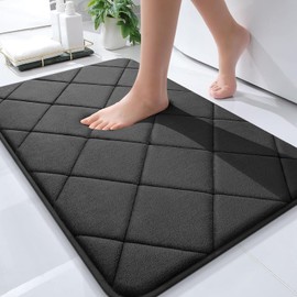 OLANLY Memory Foam Bath Mat 30x20, Ultra Soft and Absorbent Bathroom Mat, Machine Washable Bathroom Rugs, Comfortable, Thick Bath Rugs Carpet for Bathroom Floor, Tub and Shower, Black