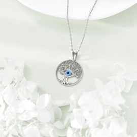 VENACOLY Tree of Life Evil Eye Necklace 925 Sterling Silver All Seeing Eye Pandent Tree of Life Necklaces Amulet Protection Jewellery for Women Female Mother
