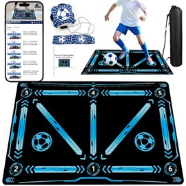 Soccer Training Mat with QR Code Tutorials, Footwork Practice Mat for Ball Control, Dribbling Drills and Home Training