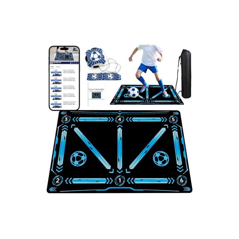 Soccer Training Mat with QR Code Tutorials, Footwork Practice Mat