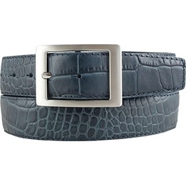 BELTINGER Belt with Crocodile Embossed 4 cm Leather Belt with Double Buckle for Men and Women 40 mm Crocodile Look Crocodile Pattern, Denim blue, silver.