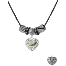 Delight Jewelry Two-tone 'Faith Rocks' on Clear Crystal Heart Black Beaded Necklace, 18"+2"