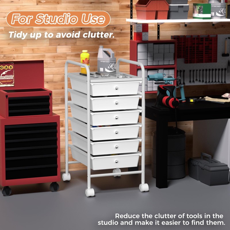 6 Tier Utility Rolling Cart with 6 Drawers Multipurpose Rolling