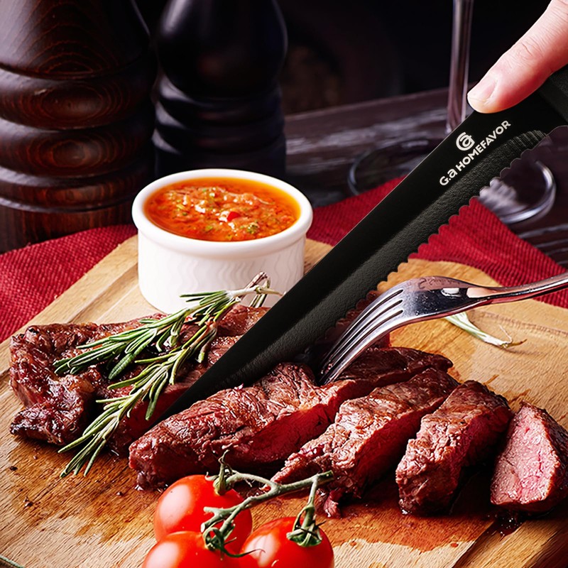 G.a HOMEFAVOR Steak Knife Set: 8-Piece Stainless Steel Sharp Serrated