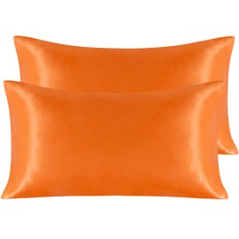 NTBAY 2 Pack Satin King Pillowcases for Hair and Skin, Luxurious and Silky Pillow Cases with Envelope Closure, 20x36 Inches, Orange