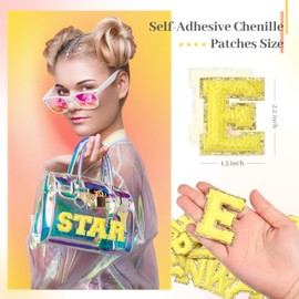 WILLBOND 52 Pcs Self Adhesive Chenille Letter Patches A-z Embroidered Appliques Letter Stickers for Backpacks Bags Clothing Fabric Shoes Birthday Back to School Gifts(Light Yellow)