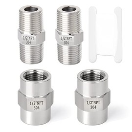 GASHER 4PCS 304 Stainless Steel Pipe Fitting, Hex Nipple Hex Coupling, 1/2" x 1/2" NPT Male Thread Pipe, 1/2Inch x 1/2Inch NPT Female Thread Pipe