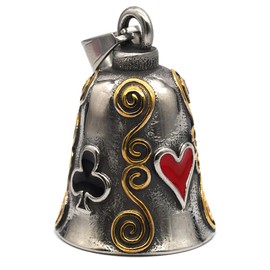 MOYOZZ Gold Lucky Ace of Spades Gremlin Ride Guardian Biker Bell Good Luck Keychain Motorcycle Accessories for Men Women (Silver)