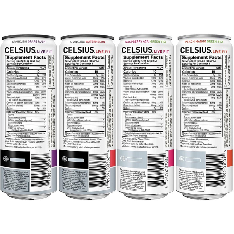 CELSIUS Fitness Drink 4-Flavor Variety Pack, Zero Sugar, 12oz. Slim