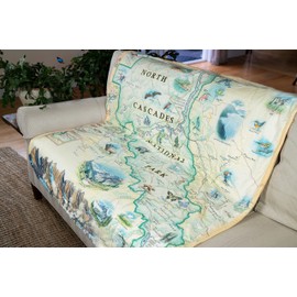North Cascades National Park Map Fleece Blanket - Hand-Drawn Original Art - Soft, Cozy, and Warm Throw Blanket for Couch - Unique Gift - 58"x 50"