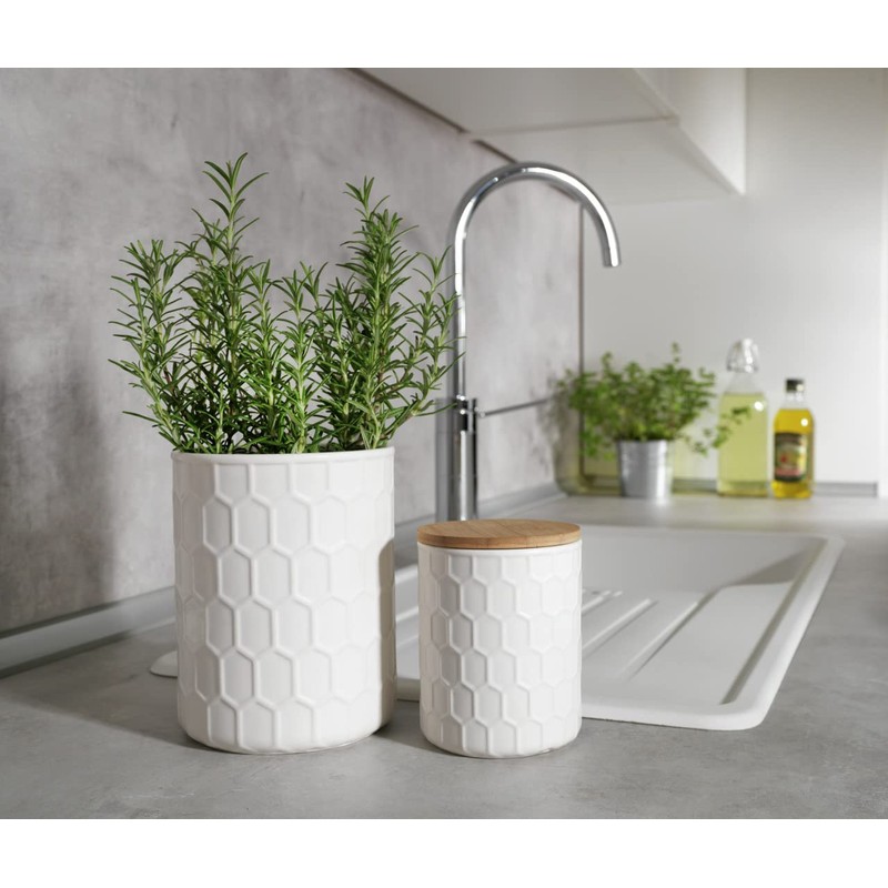 WENKO Maya Storage Tin Made of High-Quality White Ceramic with