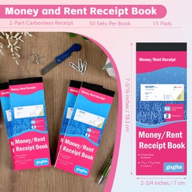 gisgfim 15 Pad Money and Rent Receipt Book with 2 Part Carbonless Cash Business Invoice Money Rent Petty Cash Receipt Book for Small Business 2-3/4 x 7-3/16inch Bound Wraparound Cover 50 Sets Per Book
