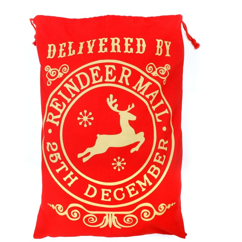 TRIXES Santa Sack Large Red Christmas Santa Santa Sack Reindeer