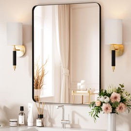 Black Bathroom Mirror 24X32 Inch Bathroom Vanity Mirror for Wall, Metal Frame Large Mirror, Tempered Glass, Modern Wall Mirror for Bathroom, Farmhouse, Horizontally or Vertically Hanging